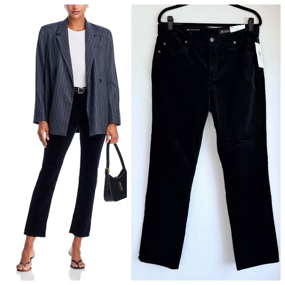 NWT AG Jeans Mari Mid-Rise Slim Straight Leg Corduroy Jeans in Super Black Sz 32 - Picture 1 of 14